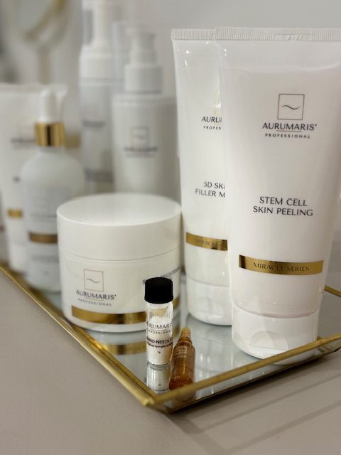 Produkty Aurumaris Professional użyte w zabiegu Nano-Needles w gabinecie Złote Lustro w Bełchatowie
